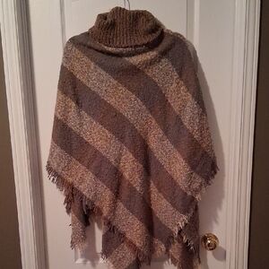 Cozy Brown Striped Poncho